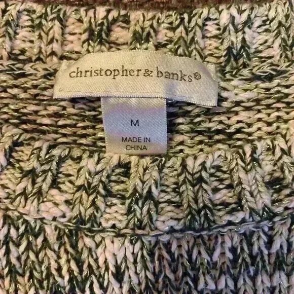Christopher & Banks Green & White Women’s Sweater, Medium - Picture 6 of 8